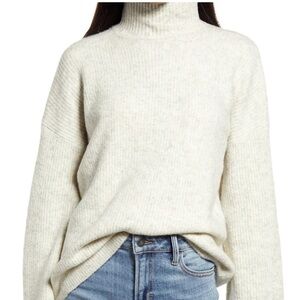 NWT French Connection High Neck Flare Sleeve Sweater Cream Large Oversized
